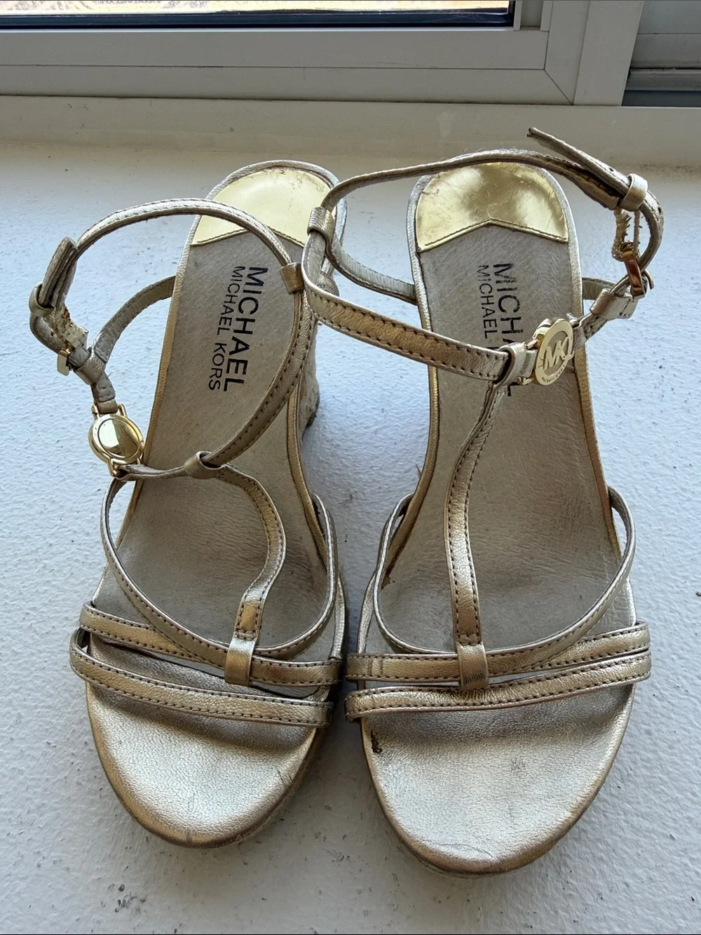 MICHAEL Michael Kors Metallic Gold Strappy Wedge Sandals